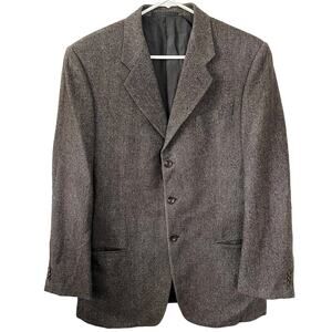 Armani Collezioni Brown Herringbone Stripe Blazer Mens Size EU 52R Wool Silk